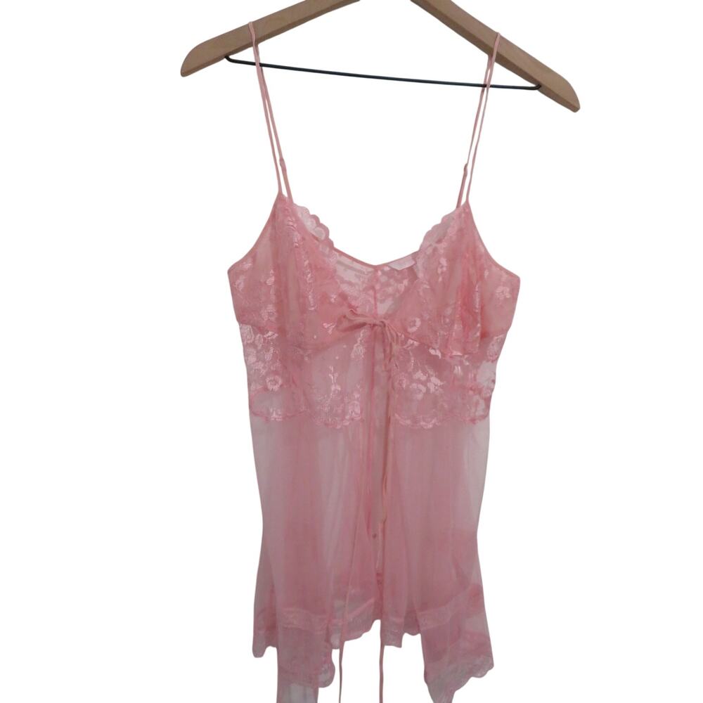 Victoria's Secret Women Sz M Y2K Pink Sheer Cherry Blossom Lace Mini Slip Silk